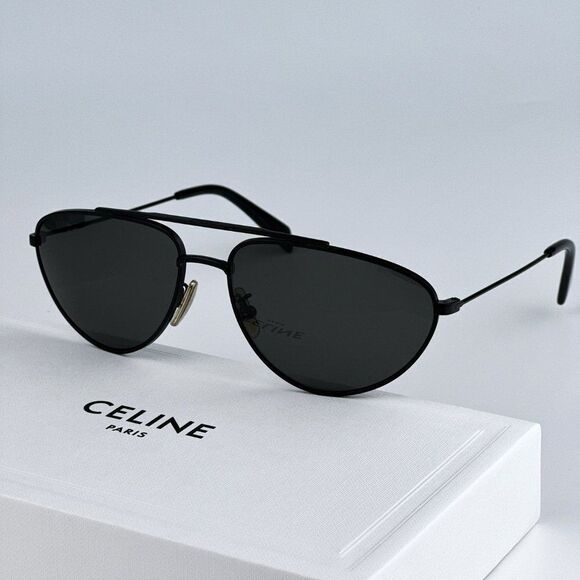 NEW Celine CL40077U 02A Matte Black Smoke Pilot Unisex Sunglasses CL 40077U - Picture 1 of 12